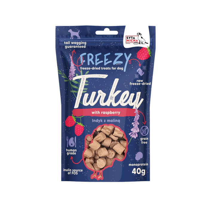 Syta Micha FREEZY Liofilizowane przysmaki dla psa Indyk z malinami 40g
