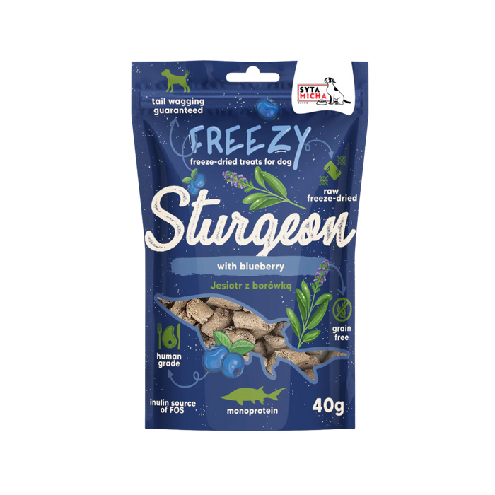 Syta Micha FREEZY Liofilizowane przysmaki dla psa Jesiotr z borówką 40g