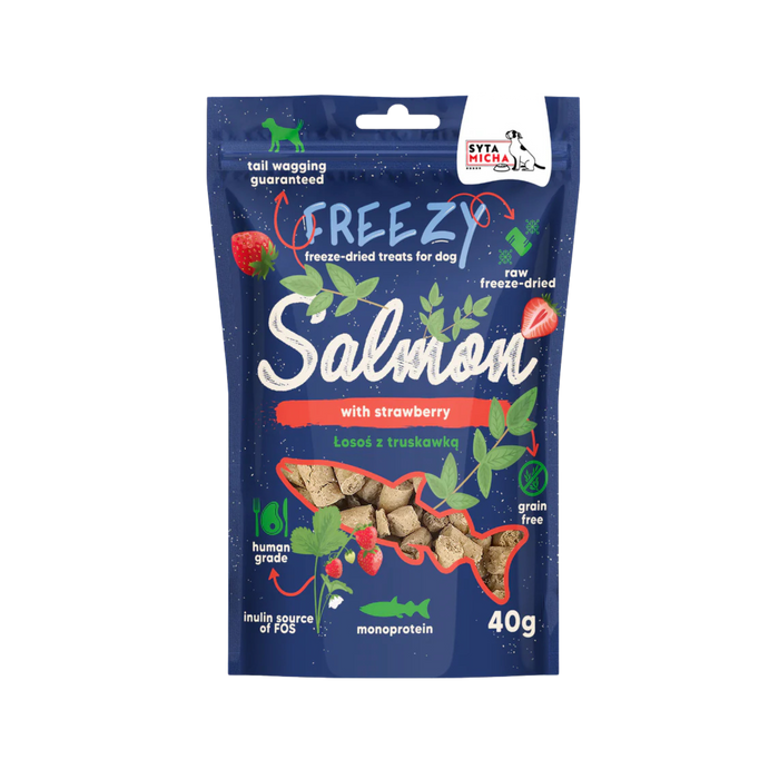 Syta Micha FREEZY Liofilizowane przysmaki dla psa Łosoś z truskawką 40g